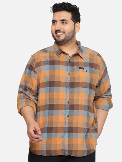 Columbia - Plus Size Men's Regular Fit Mustard Checked Full Sleeve Casual Shirt  JupiterShop   