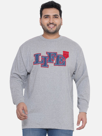 Life - Plus Size Men's Regular Fit Pure Cotton Grey Printed Round Neck Full Sleeve Casual T-Shirt Plus Size T Shirt JupiterShop   