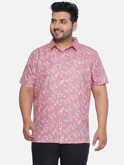 Columbia - Plus Size Men's Regular Fit Peach Coloured Printed Half Sleeve Casual Shirt Plus Size Shirts JupiterShop   