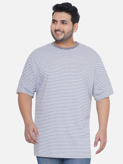 HB - Plus Size Men's Regular Fit Pure Cotton Grey & White Striped Round Neck Casual T-Shirt  JupiterShop   