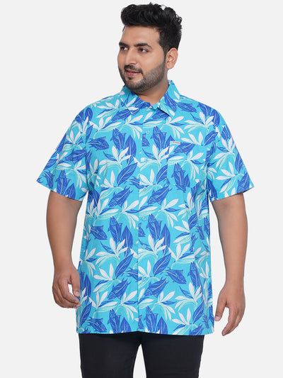 Columbia - Plus Size Men's Regular Fit Blue Coloured Printed Half Sleeve Casual Shirt Plus Size Shirts JupiterShopMigrate   