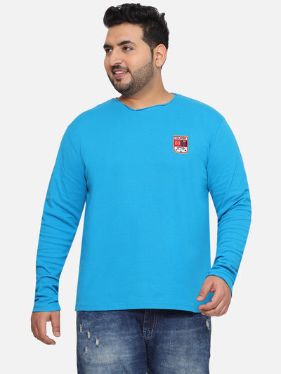 Duke - Plus Size Men's Regular Fit Blue Solid Cotton Casual Full Sleeve T-Shirt Plus Size T Shirt JupiterShop   
