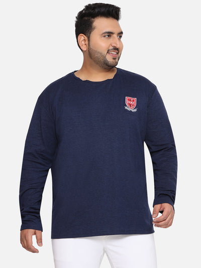 Duke - Plus Size Men's Regular Fit Navy Blue Solid Cotton Casual Full Sleeve T-Shirt Plus Size T Shirt JupiterShop   