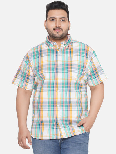 Columbia - Plus Size Men's Comfort Fit Green Coloured High Quality Cotton Checkered Half Sleeve Casual Shirt Plus Size Shirts JupiterShop   