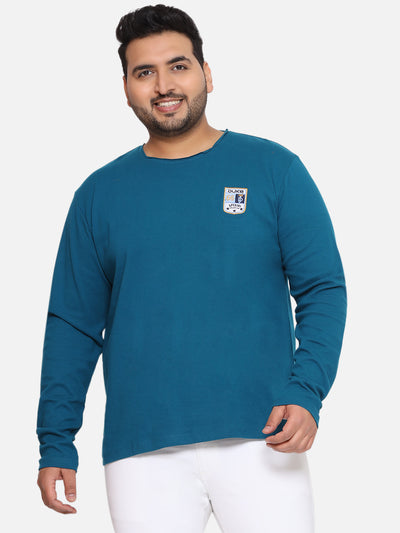 Duke - Plus Size Men's Regular Fit Teal Solid Cotton Casual Full Sleeve T-Shirt Plus Size T Shirt JupiterShop   