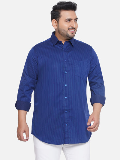 aLL - Plus Size Men's Regular Fit Cotton Dark Blue Striped Full Sleeve Casual Shirt Plus Size Shirts JupiterShop   