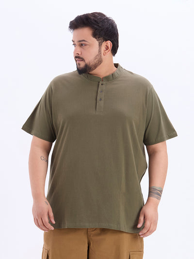 aLL - Plus Size Men's Regular Fit Cotton Olive Green Henley Neck T-shirt Plus Size Shirts JupiterShop