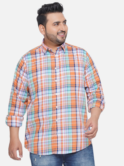aLL - Plus Size Men's Regular Fit Cotton Orange Checked Full Sleeve Casual Shirt Plus Size Shirts JupiterShop   