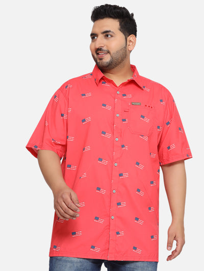 Columbia - Plus Size Men's Regular Fit Neon Red Coloured Printed Half Sleeve Casual Shirt Plus Size Shirts JupiterShop   