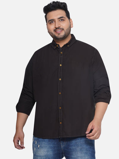 Badrhino - Plus Size Men's Regular Fit Black Cotton Solid Full Sleeve Casual Shirt  JupiterShop   