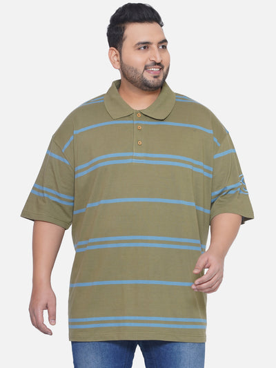 FSC - Plus Size Men's Regular Fit Polo Half Sleeve Green Striped Casual Cotton T-Shirt  JupiterShop   