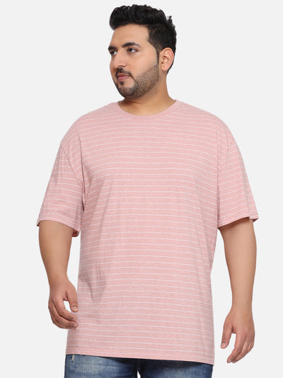 Goodfellow - Plus Size Men's Regular Fit Pure Cotton Peach Striped Round Neck Casual T-Shirt Plus Size T Shirt JupiterShop   