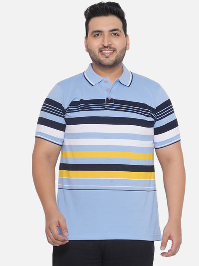 aLL - Plus Size Men's Regular Fit Polo Half Sleeve Blue Striped Casual Cotton T-Shirt  JupiterShop   