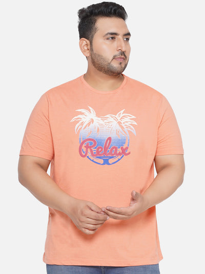 Elvis - Plus Size Men's Regular Fit Made From High Quality Soft Fabric Cotton Orange Printed Round Neck Casual Tshirt Plus Size T Shirt JupiterShop   