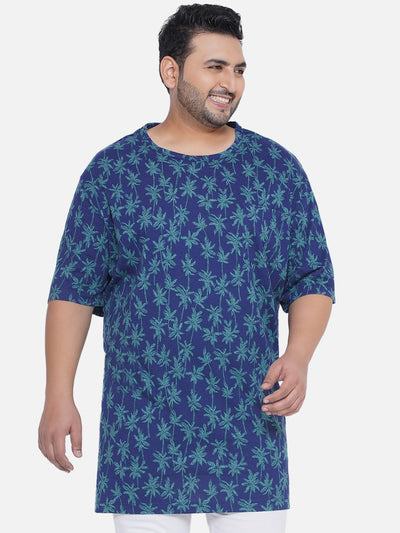 HB - Plus Size Men's Regular Fit Pure Cotton Blue Printed Round Neck Casual T-Shirt Plus Size T Shirt JupiterShop   
