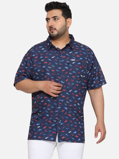 Columbia - Plus Size Men's Regular Fit Navy Blue Coloured Printed Half Sleeve Casual Shirt Plus Size Shirts JupiterShop   