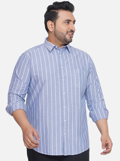 aLL - Plus Size Men's Regular Fit Cotton Blue Striped Full Sleeve Casual Shirt Plus Size Shirts JupiterShop   