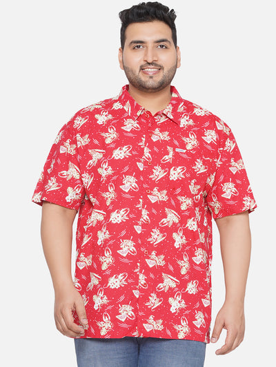 Columbia - Plus Size Men's Regular Fit Red Coloured High Quality Cotton Printed Half Sleeve Casual Shirt Plus Size Shirts JupiterShop   