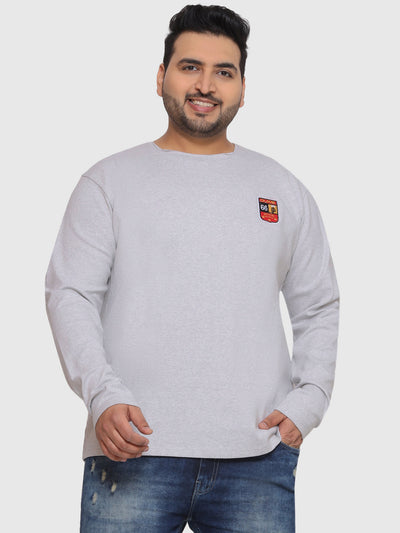 Duke - Plus Size Men's Regular Fit Light Grey Solid Cotton Casual Full Sleeve T-Shirt Plus Size T Shirt JupiterShop   