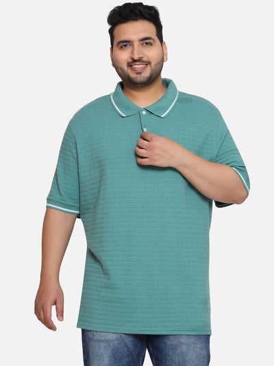 Goodfellow - Plus Size Men's Regular Fit Green Coloured Striped Polo Collar T-Shirt  JupiterShop   