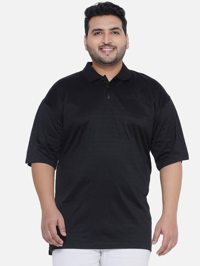 Santonio - Plus Size Men's Regular Fit Black Coloured Striped Polo Collar T-Shirt Plus Size T Shirt JupiterShop   
