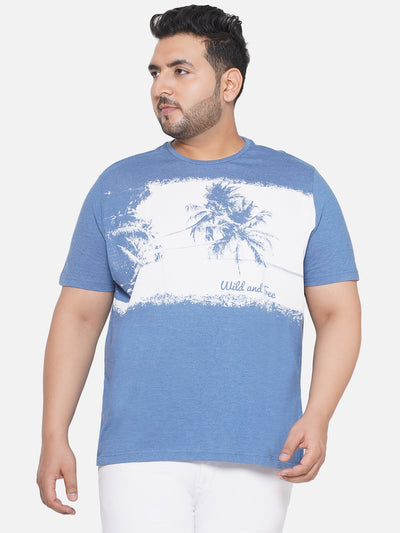 Elvis - Plus Size Men's Regular Fit Made From High Quality Soft Fabric Cotton Blue Printed Round Neck Casual Tshirt Plus Size T Shirt JupiterShop   