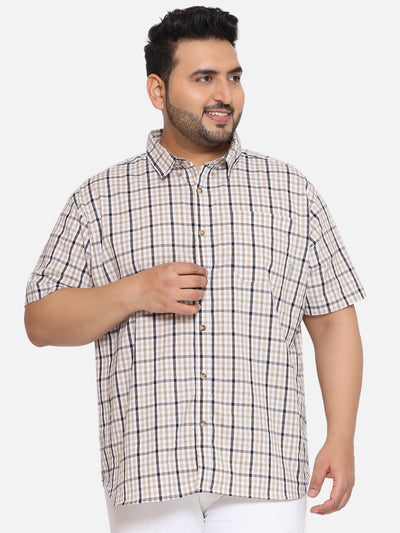Columbia - Plus Size Men's Regular Fit Olive Color Checked Half Sleeve Casual Shirt Plus Size Shirts JupiterShop   
