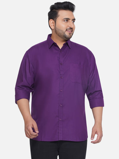 Pluss - Plus Size Men's Regular Fit Purple Coloured Cotton Solid Full Sleeve Casual Shirt  JupiterShop   