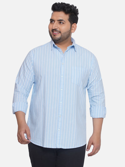 aLL - Plus Size Men's Regular Fit Cotton Sky Blue Striped Full Sleeve Casual Shirt  JupiterShop   