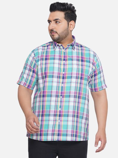 aLL - Plus Size Men's Regular Fit Cotton Pink & Green Checked Half Sleeve Casual Shirt Plus Size Shirts JupiterShop   
