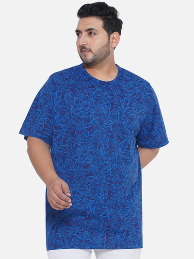 HB - Plus Size Men's Regular Fit Pure Cotton Blue Printed Round Neck Casual T-Shirt Plus Size T Shirt JupiterShop   