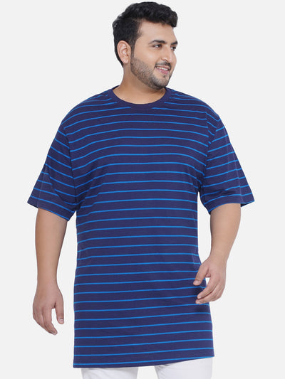 HB - Plus Size Men's Regular Fit Pure Cotton Navy Blue Striped Round Neck Casual T-Shirt Plus Size T Shirt JupiterShop   