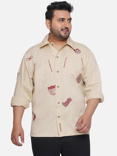 Varsity - Plus Size Men's Regular Fit Beige Printed Full Sleeve Casual Shirt Plus Size Shirts JupiterShop   
