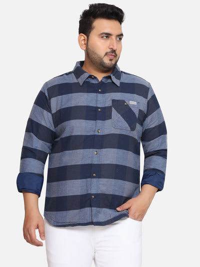 Columbia - Plus Size Men's Regular Fit Blue color Checked Full Sleeve Casual Shirt Plus Size Shirts JupiterShop   