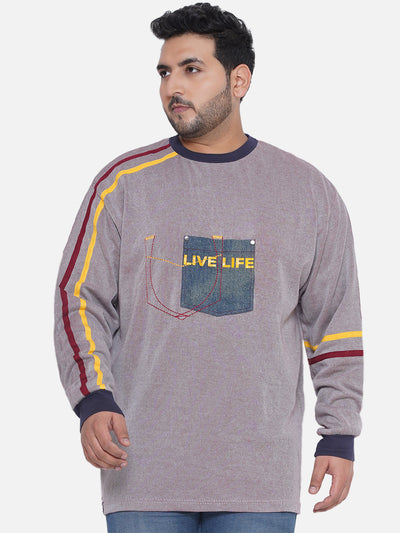 Life - Plus Size Men's Regular Fit Pure Cotton Dark Maroon Printed Round Neck Full Sleeve Casual T-Shirt Plus Size T Shirt JupiterShop   