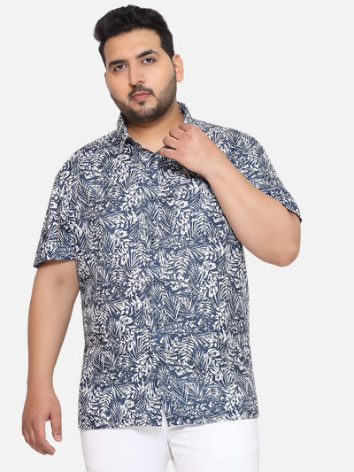 Columbia - Plus Size Men's Regular Fit Blue Printed Half Sleeve Casual Shirt Plus Size Shirts JupiterShop   