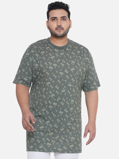 HB - Plus Size Men's Regular Fit Pure Cotton Olive Printed Round Neck Casual T-Shirt Plus Size T Shirt JupiterShop   