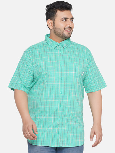 Columbia - Plus Size Men's Comfort Fit Green Coloured High Quality Cotton Checkered Half Sleeve Casual Shirt Plus Size Shirts JupiterShop   