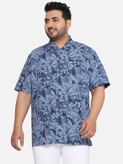 Columbia - Plus Size Men's Regular Fit Blue Cotton Printed Half Sleeve Casual Shirt Plus Size Shirts JupiterShop   