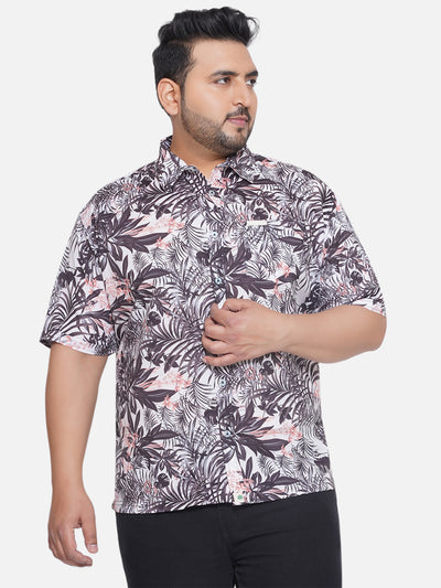 Natur Paradise - Plus Size Regular Fit Viscose Black & White Floral Print Half Sleeve Shirt Plus Size Shirts JupiterShop   