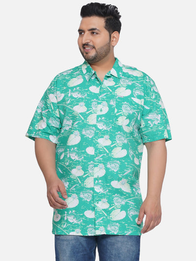 Columbia - Plus Size Men's Regular Fit Green Coloured Printed Half Sleeve Casual Shirt Plus Size Shirts JupiterShop   