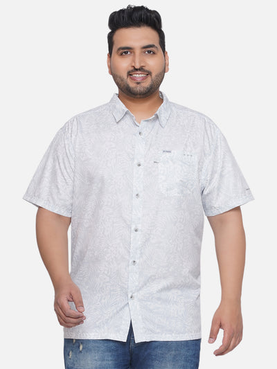 Columbia - Plus Size Men's Regular Fit Light  Grey Coloured Printed Half Sleeve Casual Shirt Plus Size Shirts JupiterShop   