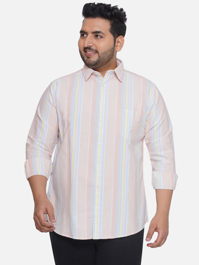 aLL - Plus Size Men's Regular Fit Cotton Multi Coloured Striped Full Sleeve Casual Shirt Plus Size Shirts JupiterShop   
