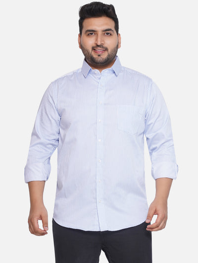 Santonio - Plus Size Men's Regular Fit Cotton White & Blue Striped Full Sleeve Casual Shirt Plus Size Shirts JupiterShop   