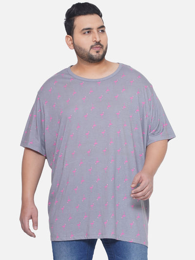 HB - Plus Size Men's Regular Fit Pure Cotton Grey Printed Round Neck Casual T-Shirt  JupiterShop   