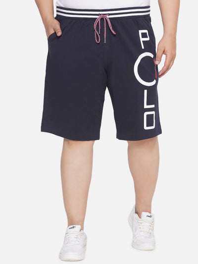 aLL -  Plus Size Men's Regular Fit Cotton Printed Casual Loungewear Navy Blue Shorts  JupiterShop   