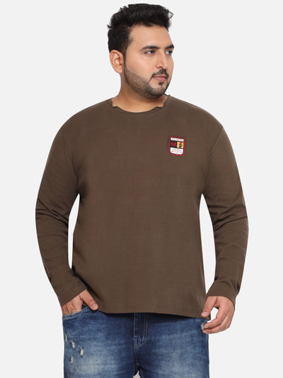 Duke - Plus Size Men's Regular Fit Dark Olive Solid Cotton Casual Full Sleeve T-Shirt Plus Size T Shirt JupiterShop   