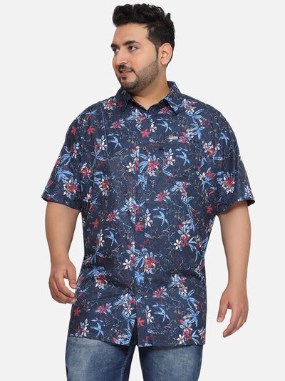 Columbia - Plus Size Men's Regular Fit Navy Blue Coloured Printed Half Sleeve Casual Shirt Plus Size Shirts JupiterShop   