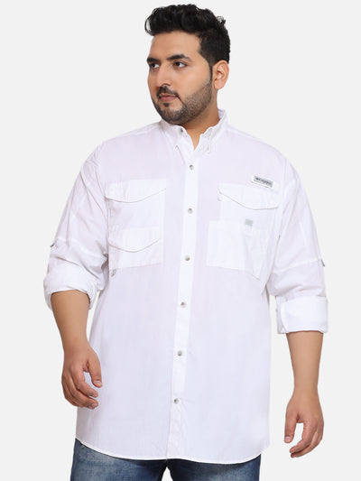 Columbia - Plus Size Men's Regular Fit White Color Solid Full Sleeve Casual Shirt  JupiterShop   