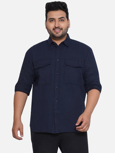 Big Star - Plus Size Men's Navy Blue Solid Comfort Fit Pure Cotton Full Sleeve Shirt Plus Size Shirts JupiterShop   